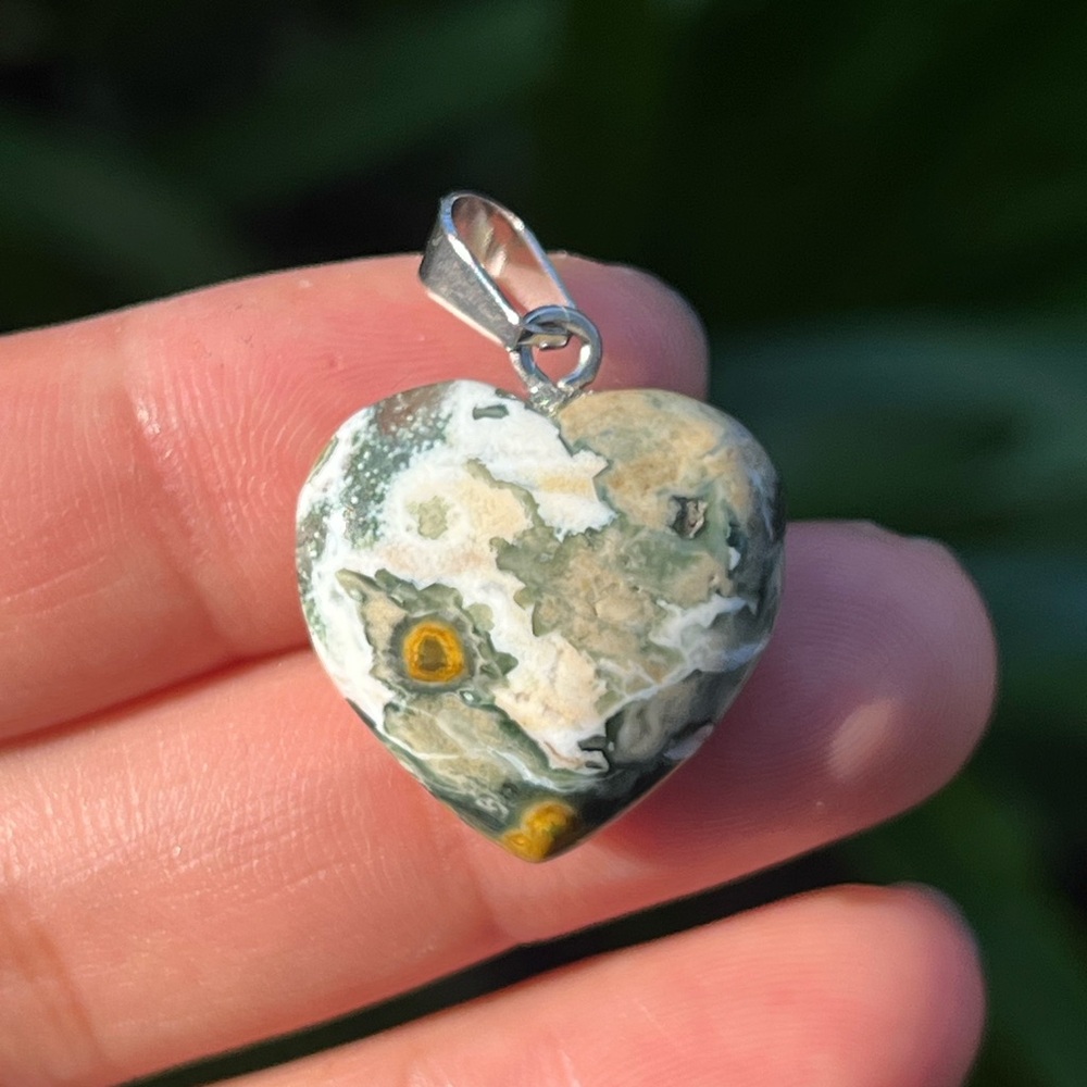 Stainless steel small ocean jasper‎ evil eye heart pendant 0134